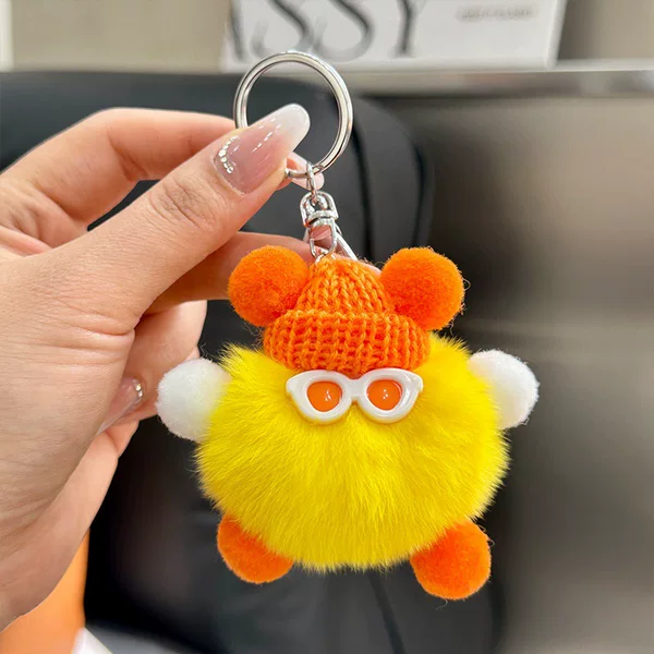 Cute Faux Rabbit Fur Little Coal Ball Backpack Pendant Ugly Doll Cartoon Toy Car Keychain Accessory