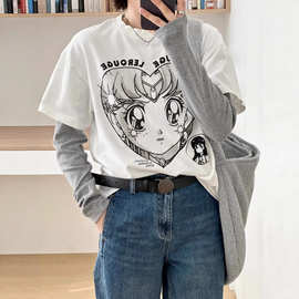 新款美少女减龄印花短袖小众ins高级感百搭显瘦宽松纯棉重磅短袖T