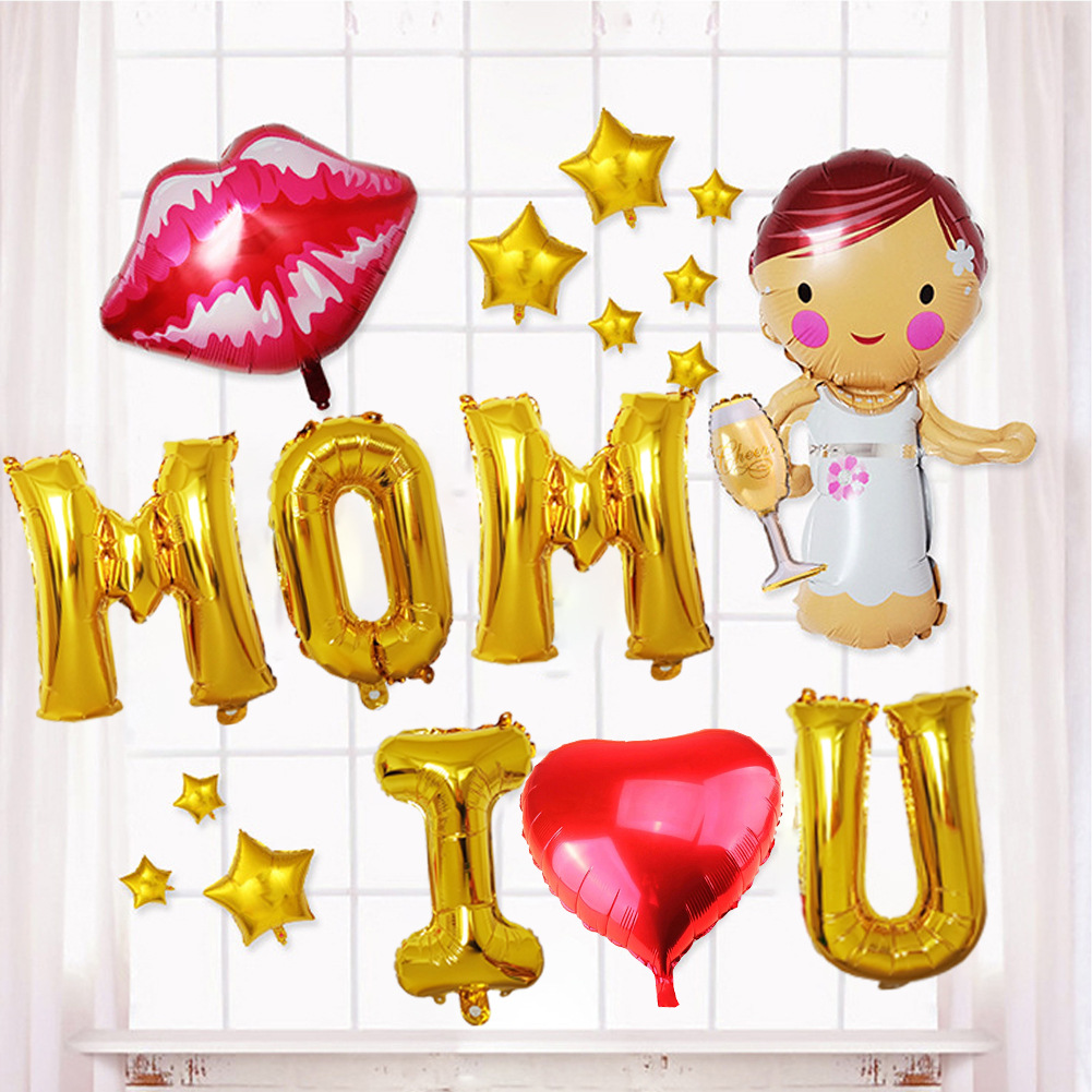 母親節父親節裝飾氣球套裝16寸mom dad金色字母氣球口紅鬍子氣球