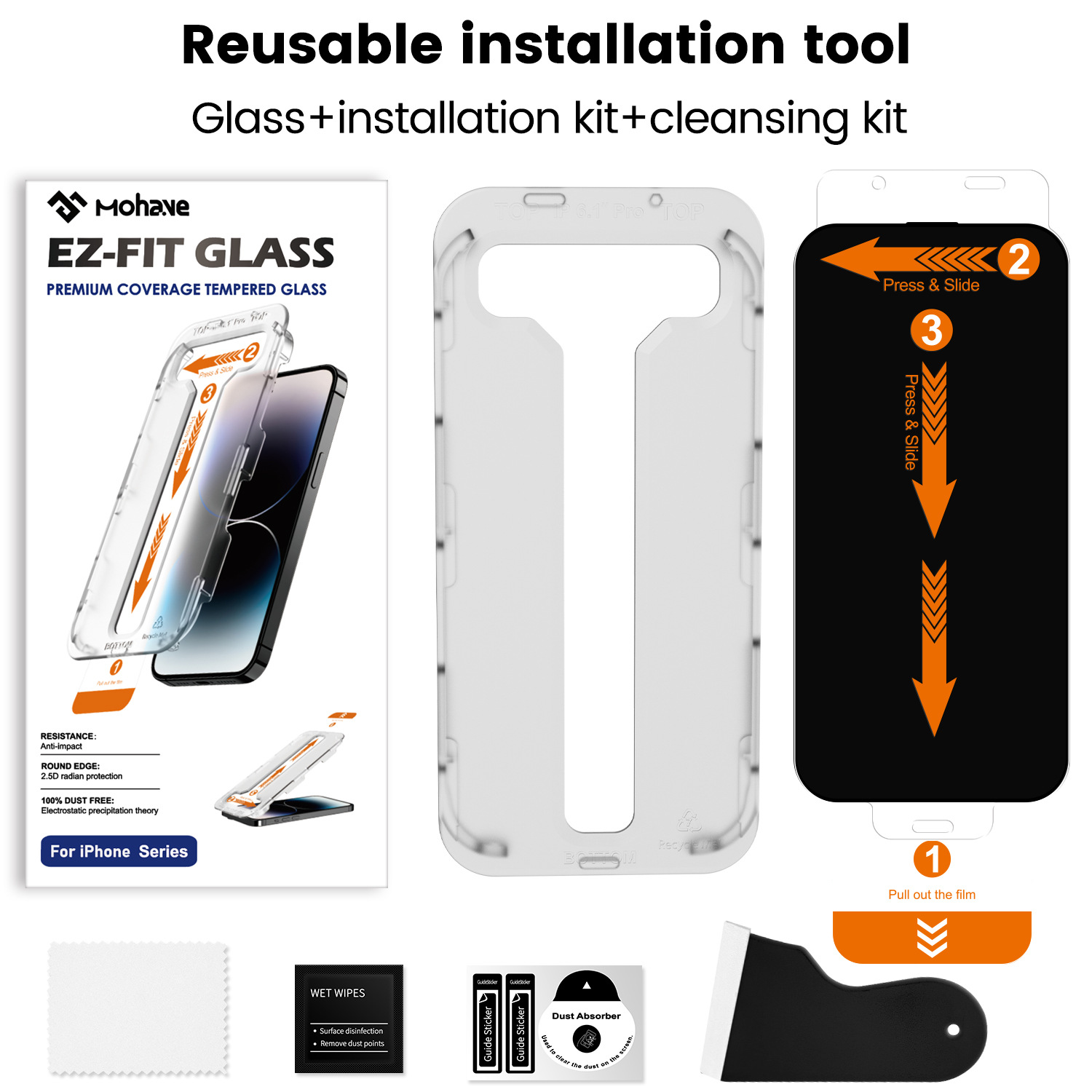 Aplicable para iPhone16 / 15 / 14 / 13 Apple polvo de almacenamiento de película endurecida de polvo de segundo película de fijación de caja anti-pepear simple