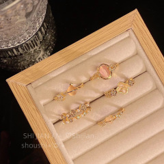 春色甜心貓眼花朵幸運四葉草戒指超仙愛心小眾設計感食指戒配飾