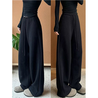 黑色运动裤女秋冬季2026新款休闲加绒加厚卫裤保暖直筒香蕉阔腿裤