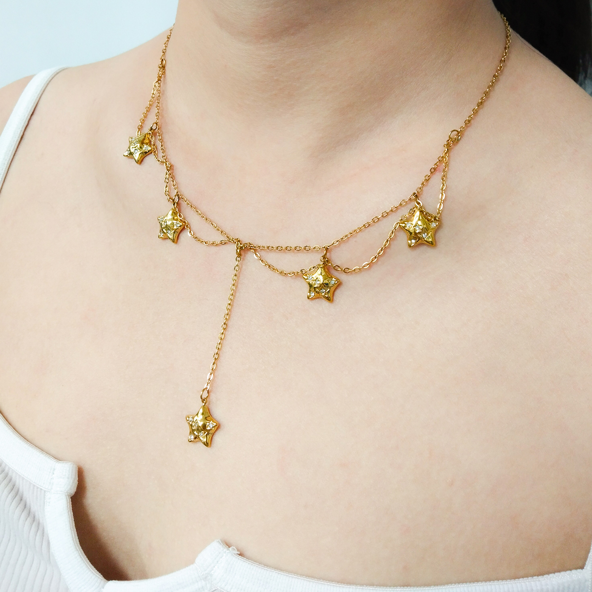 Joyería Al Por Mayor Elegante Estilo Clásico Estrella Acero Titanio Enchapado Collar Colgante Cadena Portacables display picture 2