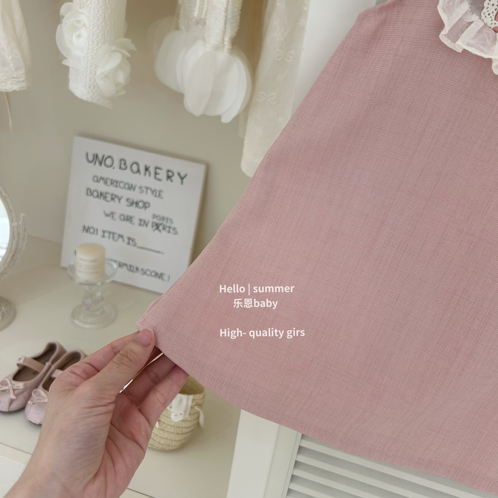 [Le En baby] Vestido de chaleco rosa de nuevo estilo de verano para niñas Vestido de malla de encaje de estilo occidental para bebés Xiaoxiang
