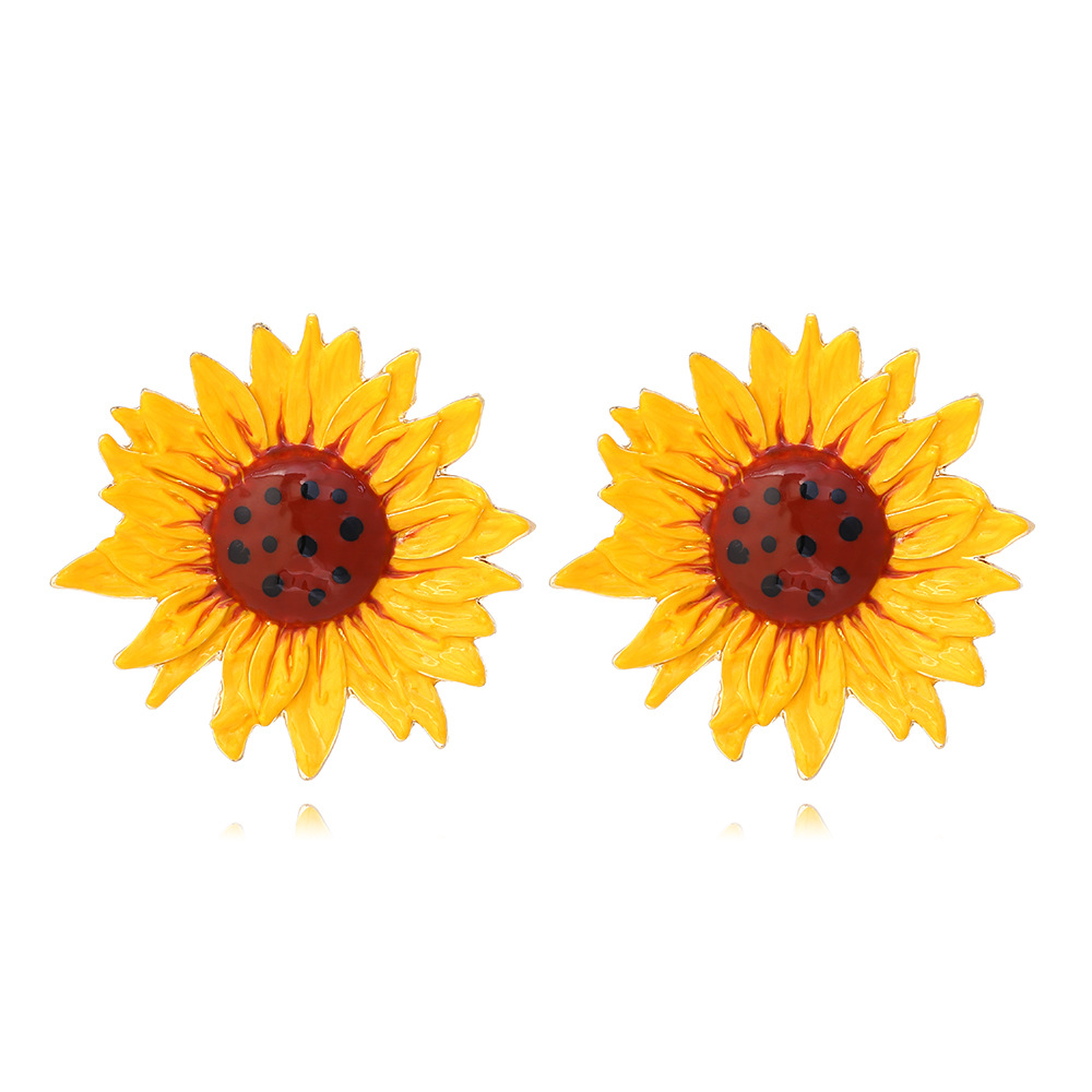 1 Pair Casual Vacation Sunflower Enamel Zinc Alloy Ear Studs display picture 1