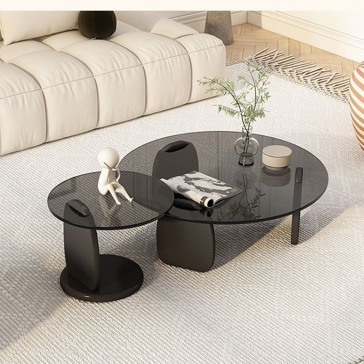 Fábrica directa de fábrica directa pequeña sala de estar de vidrio temperado mesa de té redonda combinación de mesa de té de lujo ligera