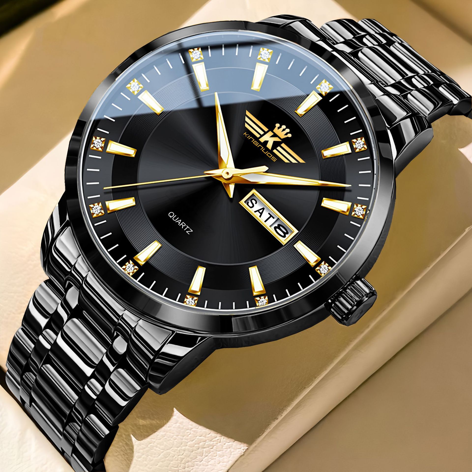 Black belt with gold nails and black surface