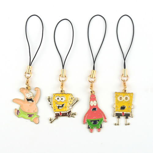 Mobile phone lanyard cartoon anime SpongeBob SquarePants star dripping oil pendant diy mobile phone case pendant U disk pendant