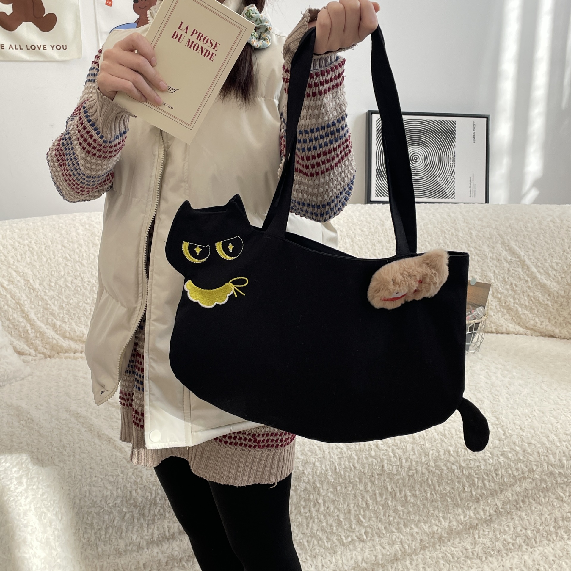 Women's Canvas Cat Cute Square Open Tote Bag display picture 36