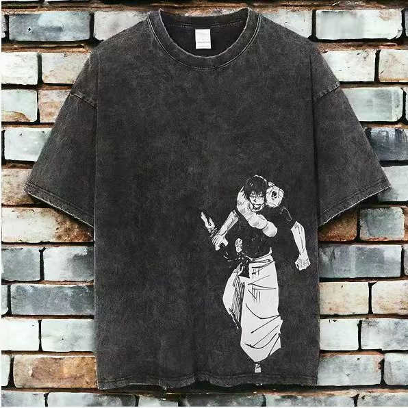 Pure Cotton Huoying Anime Vintage Washed Old Short-sleeved T-shirt Men's Loose Ins Trendy High-end Design Niche Top