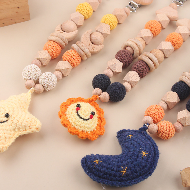 Crochet, estrella, luna, sol, cochecito, colgante, mordedor para bebé, campana de juguete, campana de cama de bebé de madera