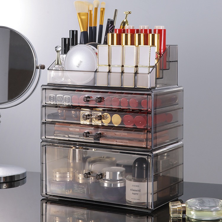 Transparent Cosmetic Storage Box Desktop Drawer Type Skin Care Products Lipstick Rack Dressing Table Finishing Storage Rack