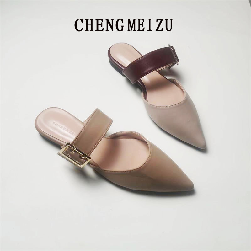 Sandals Women's Summer Outer Wear 2024 New Wide Trip with Pointed Toe Flat Mule Shoes All-match Baotou Half Slippers