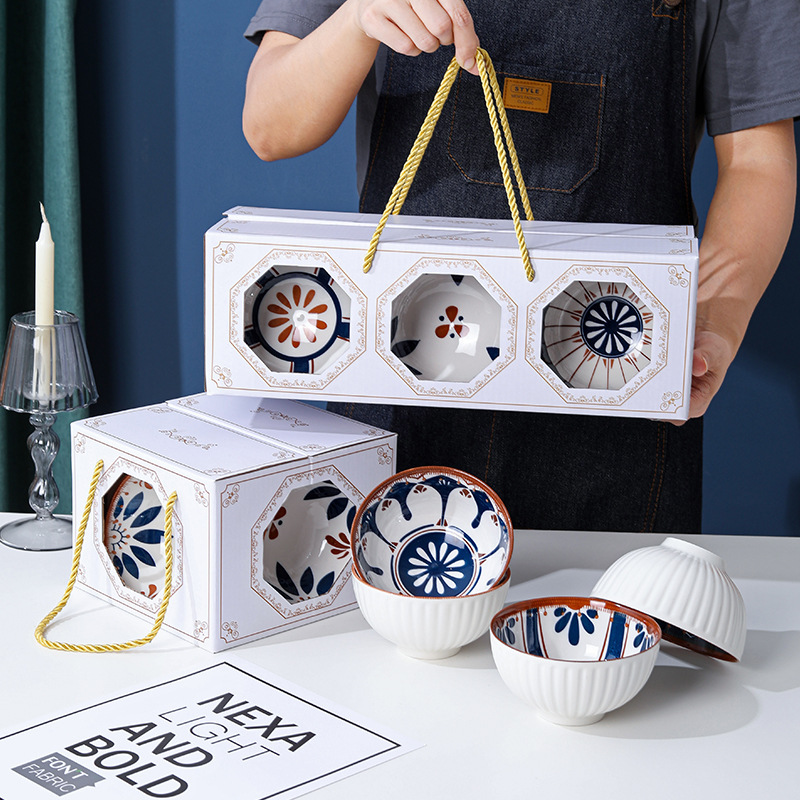 Year of the Dragon Japanese-style Ceramic Bowl Set Underglaze Cross-border Tableware Gift Set Opening Event Gift Wholesale