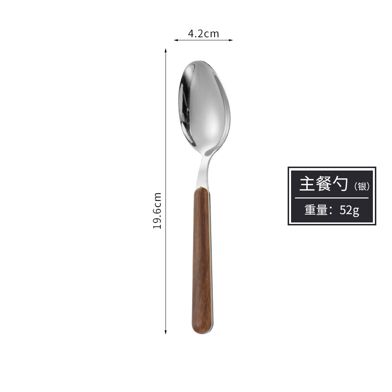 Celebridad de Internet transfronteriza ins imitación mango de madera filete cuchillo de acero inoxidable, tenedor y cuchara grano de madera Hotel cuchara chapada en oro vajilla de acero inoxidable