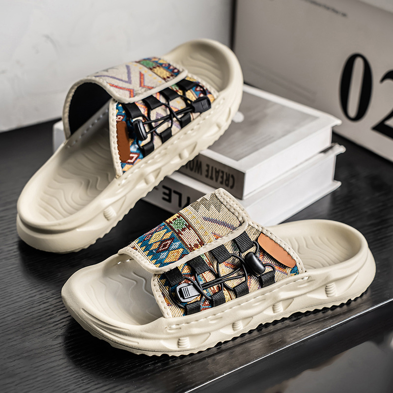 Foreign Trade Casual Graffiti Slippers Men's New Style Dissolved Thick Bottom All-Match Heightened Super Popular Ins Trendy Slippers