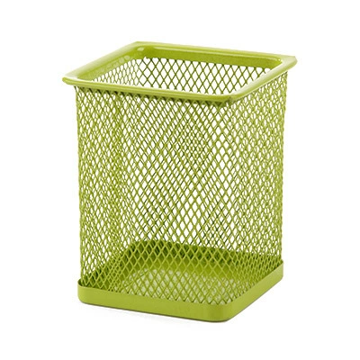 Pen holder metal mesh desk organizer, round/square, 11×10×11 cm, multiple colors