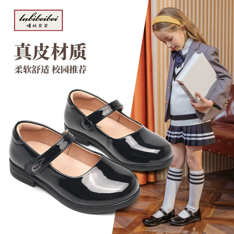 Кожаная обувь для девочек Gulbi Beibei, черная Студенческая обувь с мягкой подошвой в английском стиле, детская кожаная обувь, новинка весны и осени