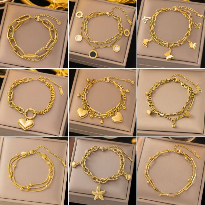 Cross-Border Dongguan Titanium Steel Bracelet, Non-Fading, New Style, Japanese and Korean Accessories, Women's Bracelet, 18K Gold, Fashionable, Light Luxury, High-End Feel Cross-Border Dongguan Titanium Steel Bracelet, Non-Fading, New Style, Japanese and Korean Accessories, Women's Bracelet, 18K Gold, Fashionable, Light Luxury, High-End Feel
