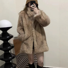 宅女同款仿真狐狸毛宽松大宽肩直筒立领中长款环保皮草