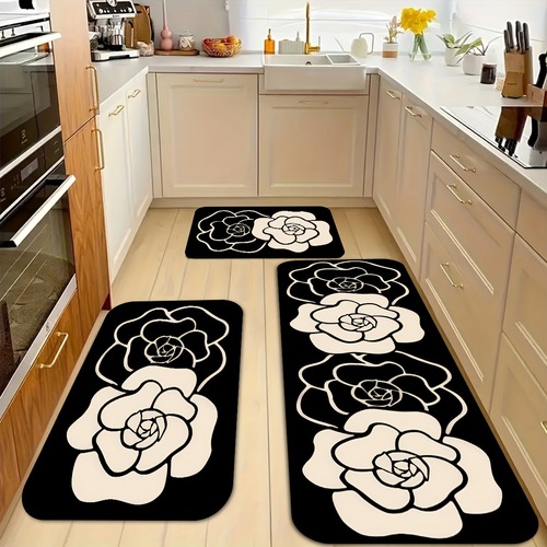 TEMU Hot Selling Crystal Velvet Kitchen Set of Three Pieces, Slip-Resistant and Stain-Resistant Entrance Entrance Mat