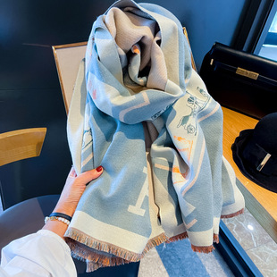 New autumn and winter style mare carriage thickened cashmere scarf for women Korean version of all-match warm imitation wool shawl scarf