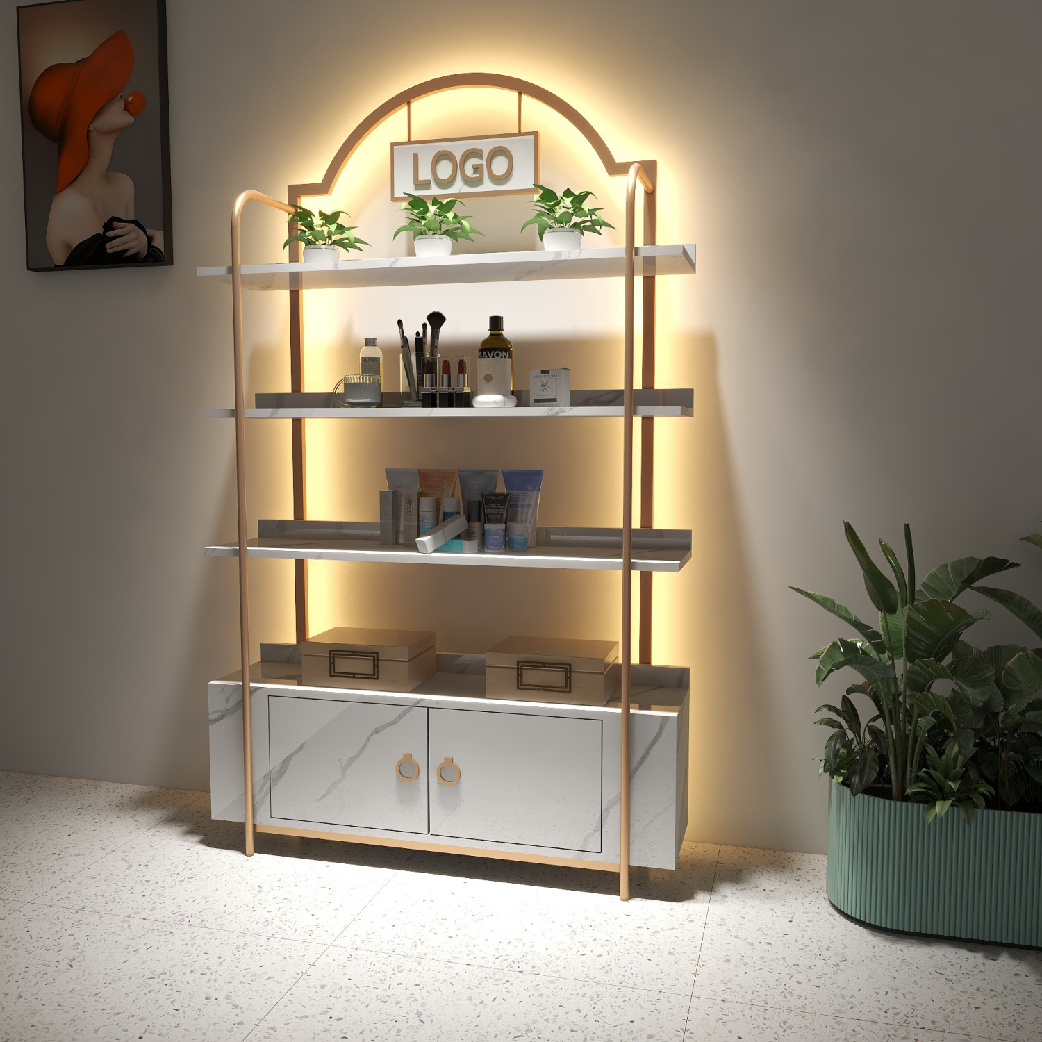 化妆品展示柜美容院护肤品货架母婴店置物架陈列架产品柜子理发店