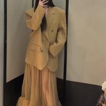 韩版女主穿搭休闲篙级感干练气质职业酷飒拽姐西装半身裙两件套装