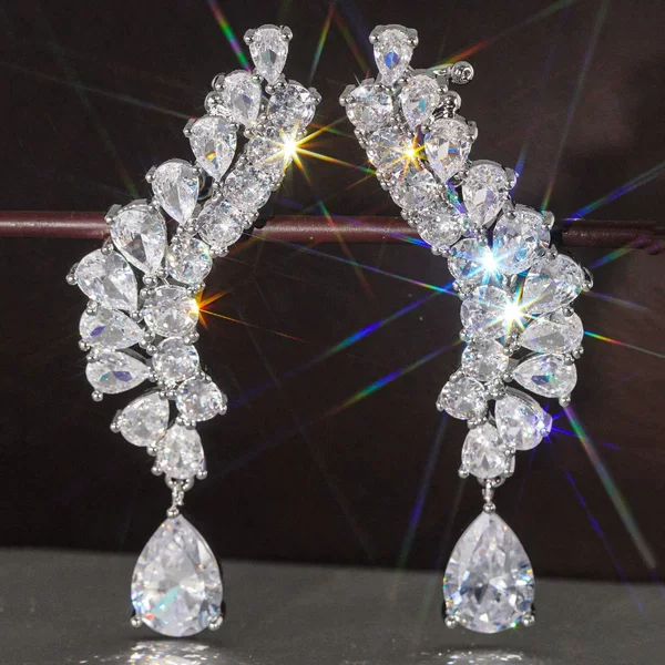 Rongxing European and American Heavy Industry Earrings, Unique Long Water Drop Stud Earrings for Women, Luxurious and Elegant, Fully Inlaid with Zircon, Bridal Earrings