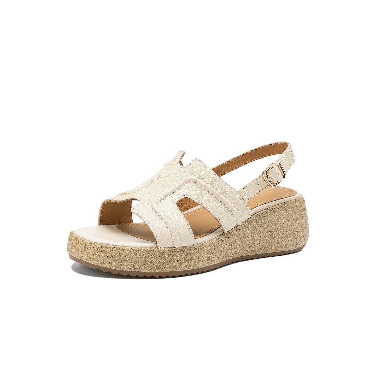 Sandal nữ quai chữ V đế dày mũi tròn hở ngón chân — màu trắng ngà