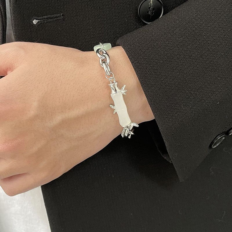 Bracciale uomo nodo di bambù bianco design stile cinese_voghion.com