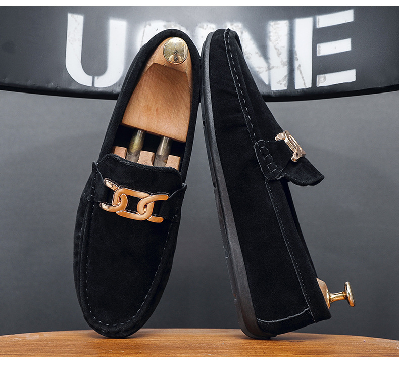 New frosted suede lazy man slip-on small leather shoes loafer driving shoes man_voghion.com