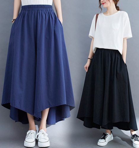 Women's Summer High-Waisted Wide Leg Pants Skirt Loose Matchable Casual Pants for Hiding Fat Uneven Thin 9/10th Pants