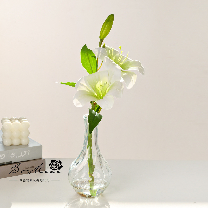 Flores falsas de vidrio de agua falsas flores de lirio bonsai flor de moda decoración creativa plantación verde artificial simulación maceta image 3