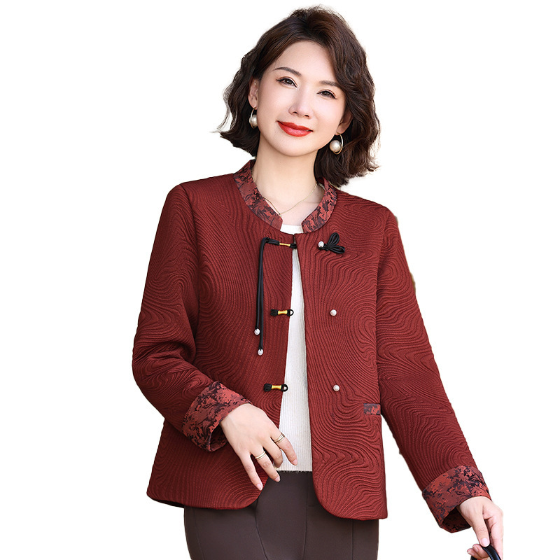 ファッション中年のお母さんの秋の服の小さい香りの風の短いタイプのコートの洋風の中で年配の婦人服の中国風の春と秋の上着|undefined