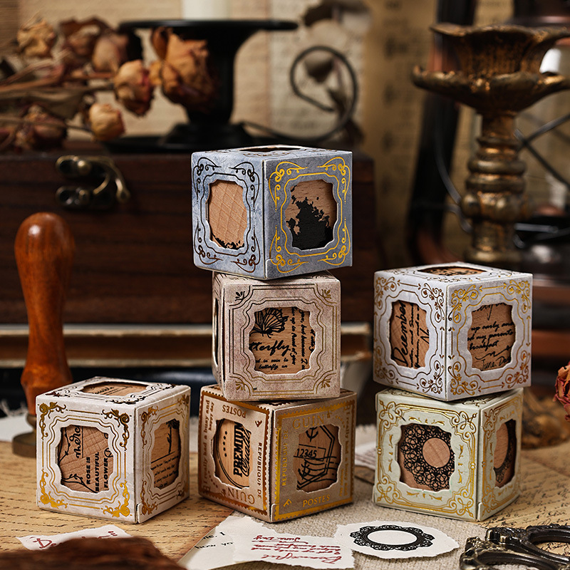 Impression Treasure Box Sello de mano de madera Sello retro transfronterizo de tres lados Libro de mano de bricolaje Sello de madera tres en uno