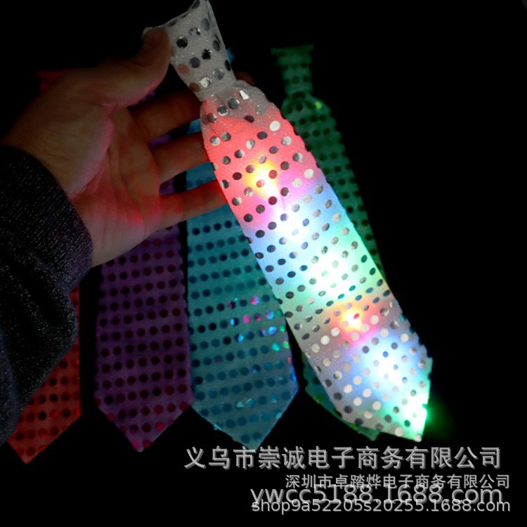 Corbata luminosa LED, lentejuelas intermitentes, corbata luminosa, concierto, reloj del día del niño, accesorios de atmósfera
