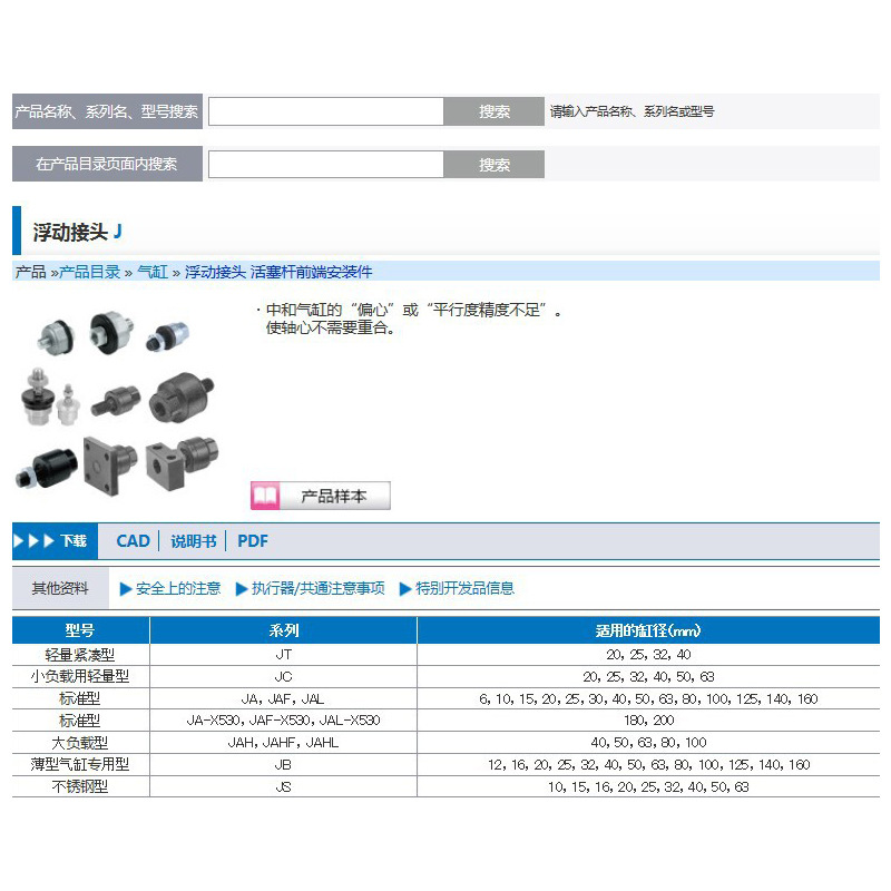 SMC日本进口原装浮动接头JA15-5-080,订货7-9工作日支持系列订货