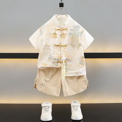 Boys' Hanfu Summer Set 2024 New Children's Tangzhuang Embroidered Thin Baby Summer Clothing Chinese Style Ancient Costume for Boys