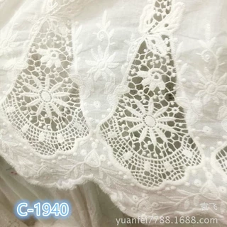 C-1940全纯棉花朵刺绣镂空棉布刺绣花边DIY辅料现货批发满幅匹装