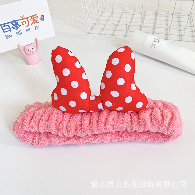 Europea y americana de dibujos animados lindo Polka Dot oversized pelo banda mujeres lavado de belleza banda de pelo invierno removedor de maquillaje accesorios para el pelo