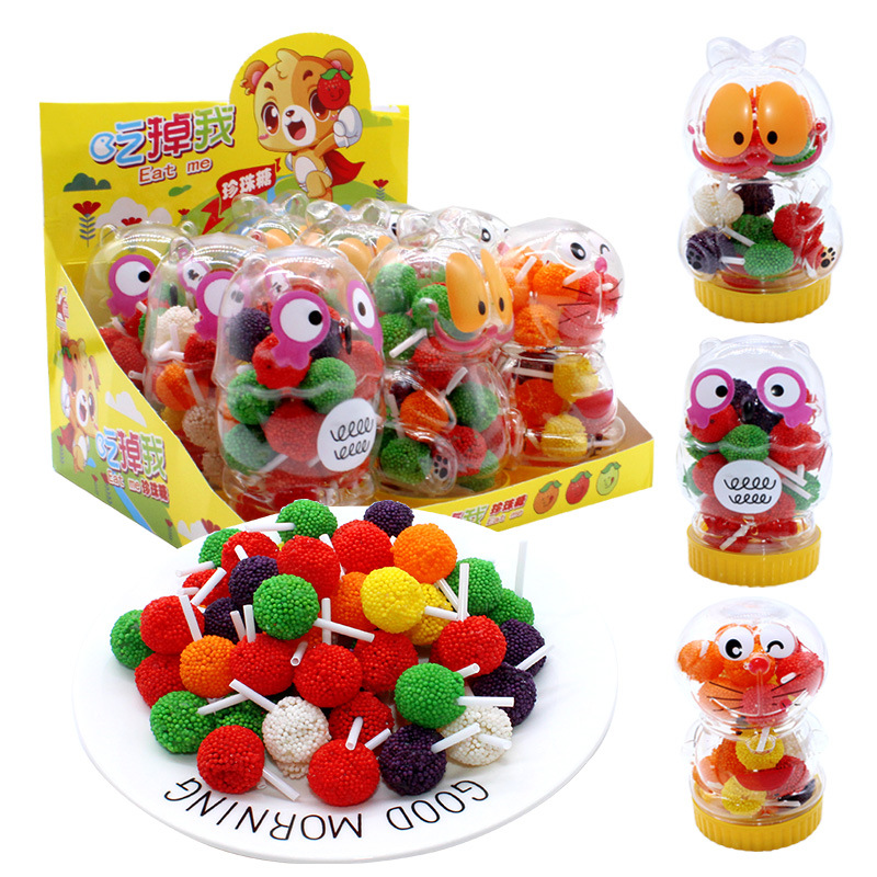 Bottled 80g Cute Cartoon Shaped Lollipop Candy Juice Gummy Snack Fruit Flavor Candy Wholesale from Supermarket