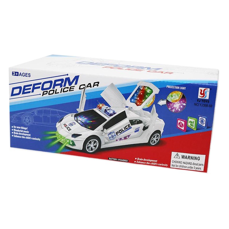 Douyin mismo eléctrico coche de juguete eléctrico para niños universal puerta automática 360 grados de rotación música luz coche de policía