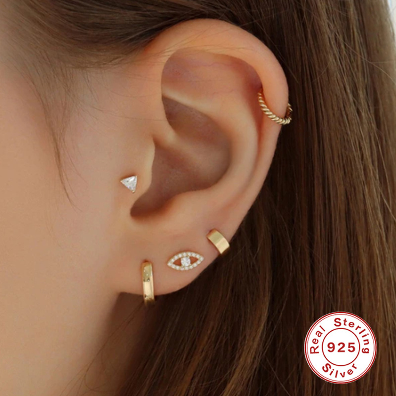 Simple Style Eye Sterling Silver Inlay Artificial Gemstones Ear Studs 1 Piece