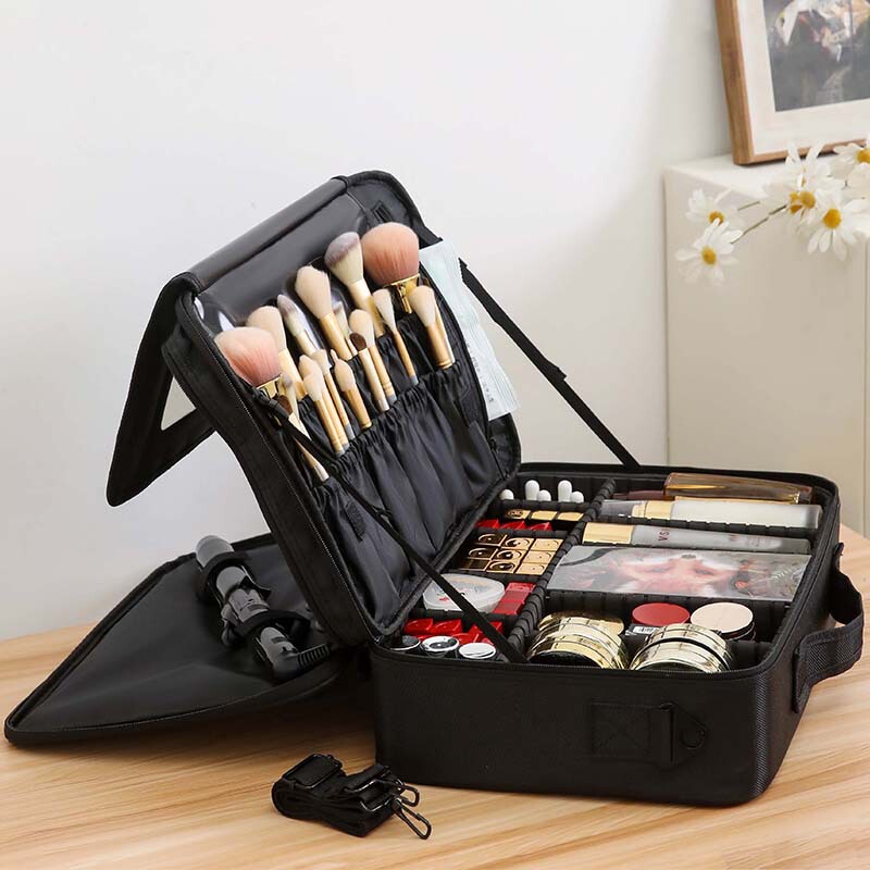 Large Capacity Cosmetic Bag Women's Portable Travel Cosmetic Storage Bag Ins Style Embroidery Nail Makeup Kit