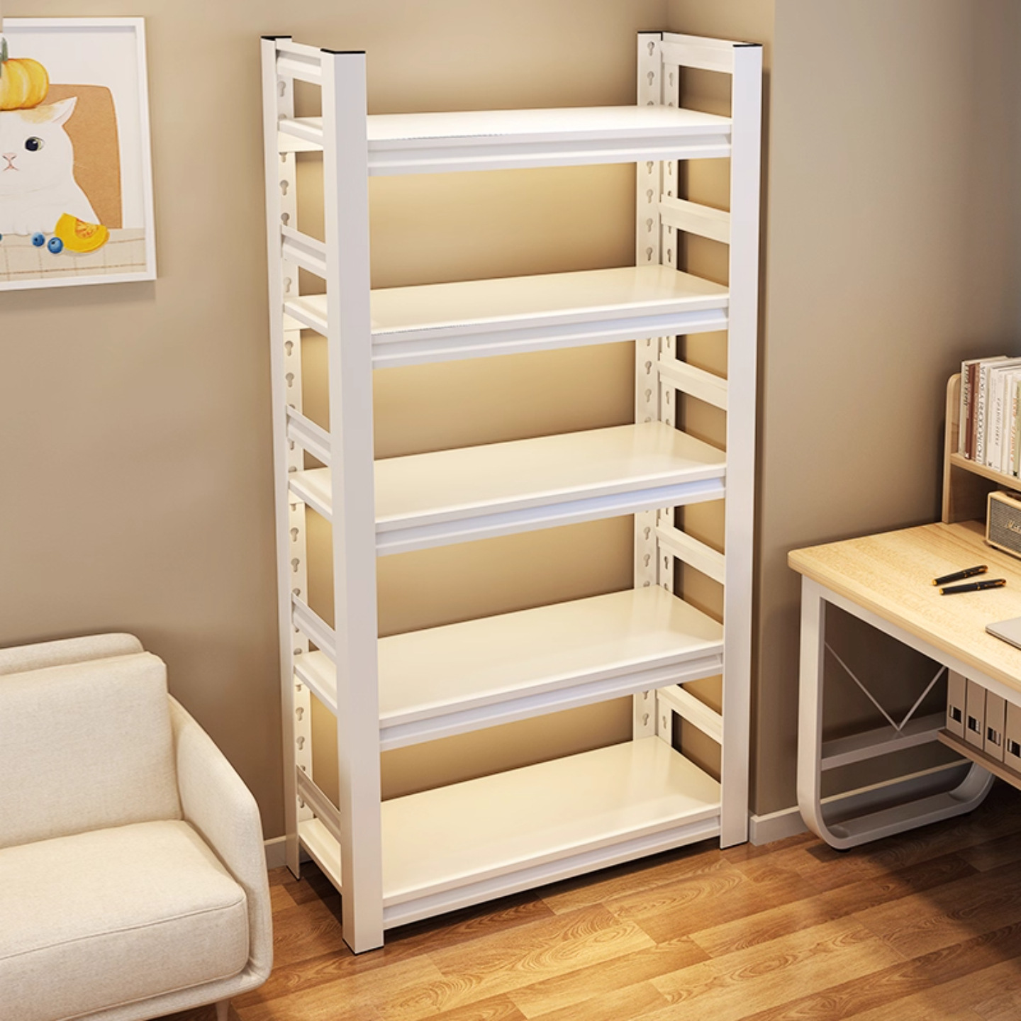 Household Iron Bookshelf Multi-Layer Floor-Standing Storage Rack Children's Bookcase Student Book Storage Rack Living Room Storage Rack