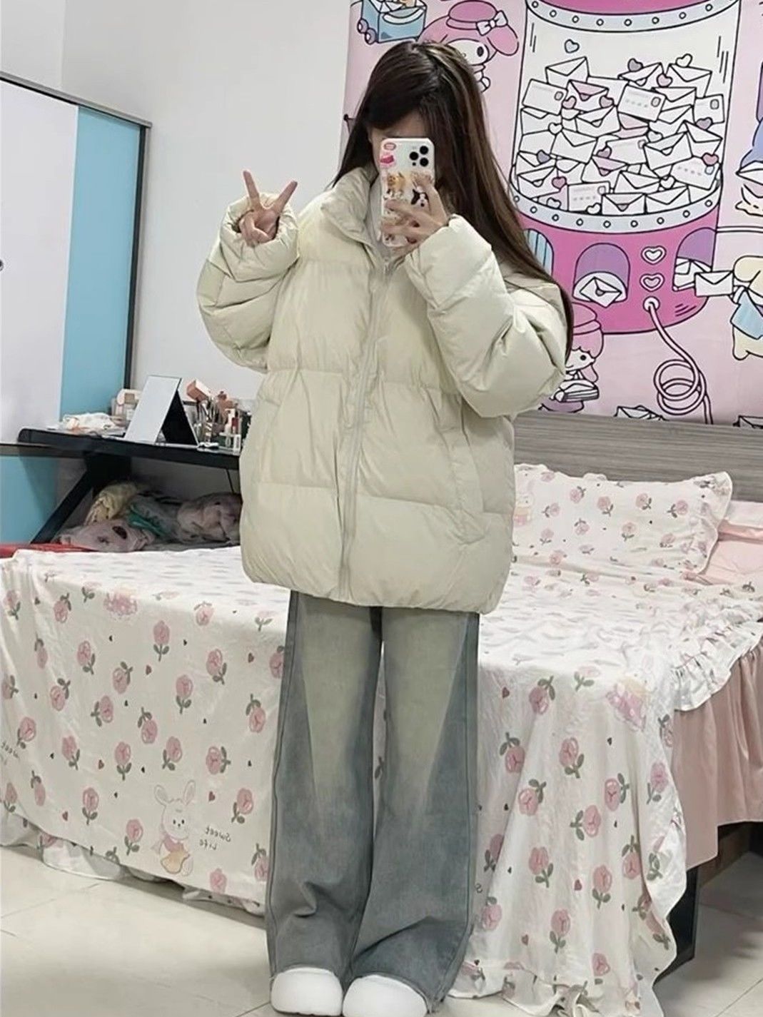 甜美简约慵懒风羽绒服女秋冬季保暖百搭宽松休闲立领情侣面包棉服