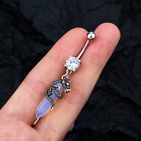 Cross-Border New Product European And American Style 3D Dragon Head Wrapped With Natural Stone Button Body Piercing_voghion.com