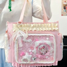 新款日系高颜值清新甜美糖果色透明吧唧痛包少女轻便大容量斜挎包