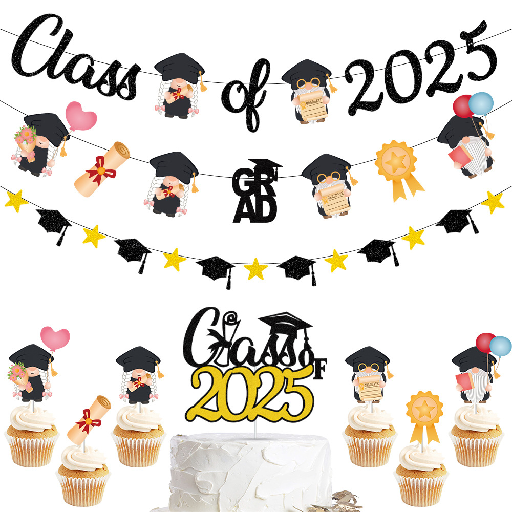 Tema enano transfronterizo temporada de graduación decoración del partido tire bandera pastel tarjeta inserción graduación escena diseño tire flor plug-in